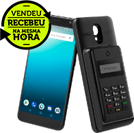 Maquininha de cartão Cielo Lio +. Vem com um celular 4G que aceita até 2 chips