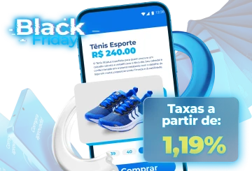 Ilustração de venda online de tênis pelo celular, com o uso da API E-commerce Cielo.