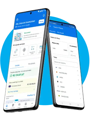 Dois celulares, com as telas do aplicativo Cielo Gestão, a solução da Cielo para facilitar a gestão do seu negócio.