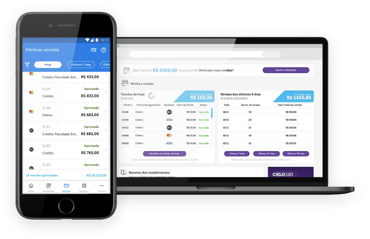 Listagem detalhada das vendas do negócio por smartphone ou web