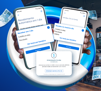 Dois celulares com tela de antecipação de vendas.