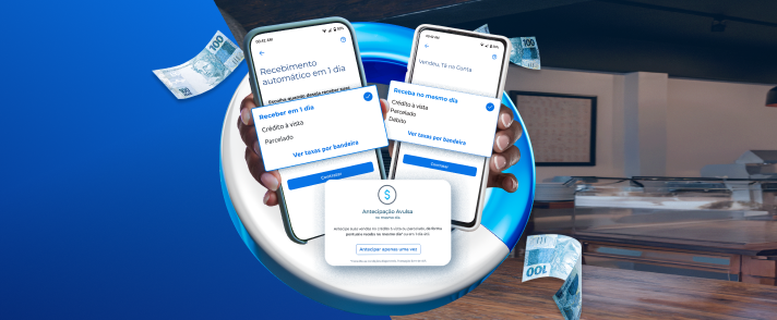 Dois celulares com tela de antecipação de vendas.