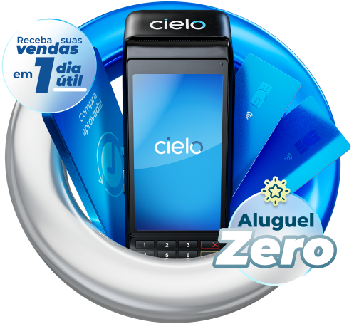 Maquininha em promoção de aluguel gratuito com logo da Cielo.
