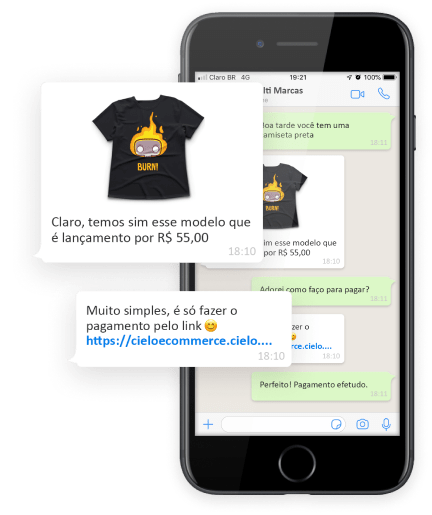 Conversa no WhatsApp de um vendedor enviando o link de um produto para o cliente