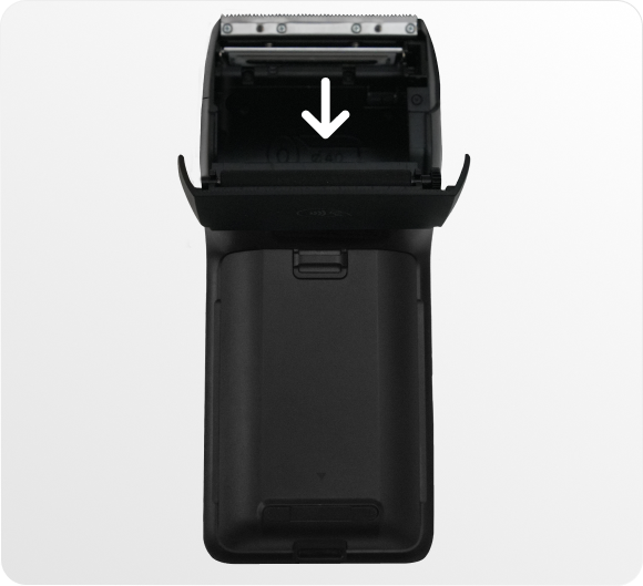 Na parte superior traseira da máquina, destrave e abra a entrada da impressora.